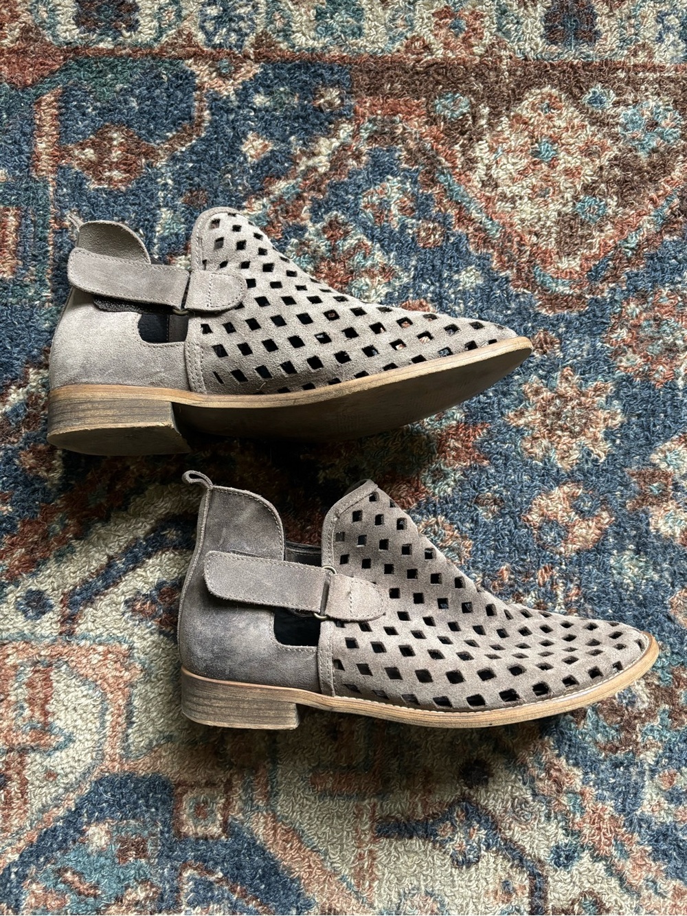 Musse & Cloud Light Gray Perforated Suede Ankle Booties